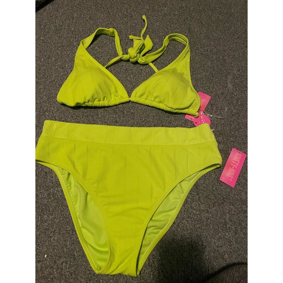 Neon Lime ..triangle bikini top and bottoms - Picture 1 of 6